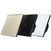 86mm 1 Gang Tempered Glass Panel Wall Switch Smart Home Light Touch Switch with RF433 Remote Controller, AC 110V-240V